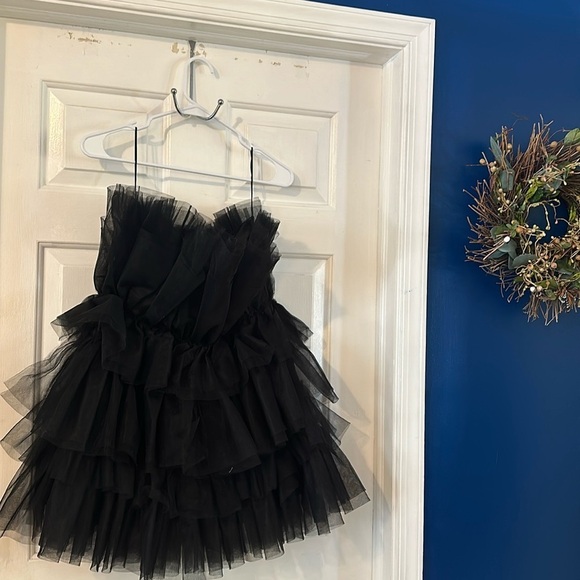 Women Altar’d State Daria Tulle Black Mini Dress Size Large - Picture 3 of 6